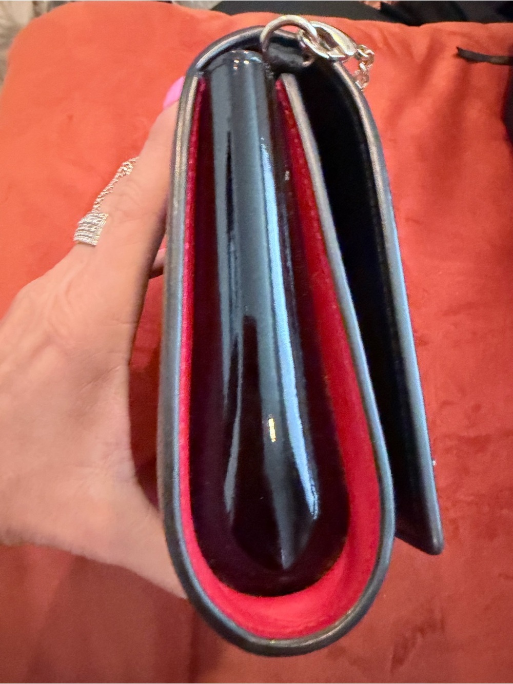 Christian Louboutin Black Studded Leather Crossbody Clutch with Silver Accents - Picture 4 of 9